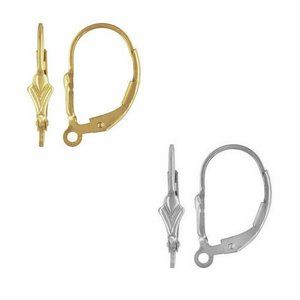 Solid 14k Yellow or White Gold Fleur De Lis LeverBack Earring Findings 1 Pair